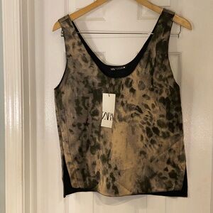 Zara Women's Artistic Black and Tan Tank Top